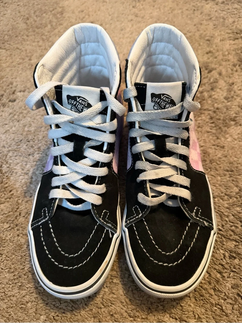 Vans Sk8-Hi High-Top Sneakers in Black and Pink Checkerboard